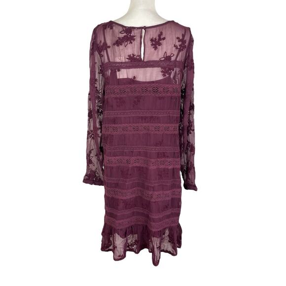 Sundance Poiret Lace Dress Wineberry Red Long Sleeve with Slip Size 16 NEW - Picture 4 of 12